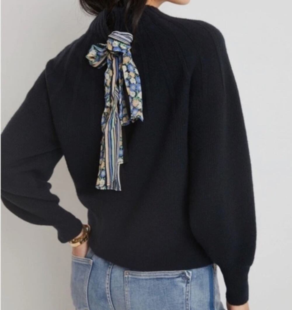 Anthropologie Lions Tie Back Sweater Medium Balloon Sleeves Wool Blend Feminine